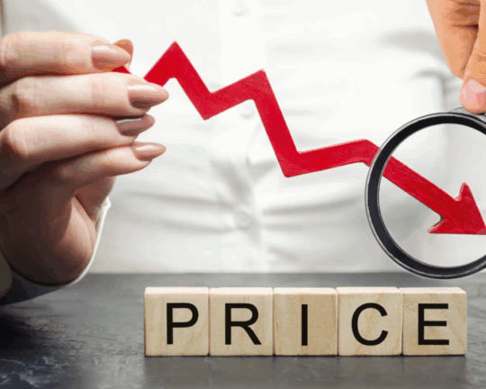 price in blocks and graph trending down